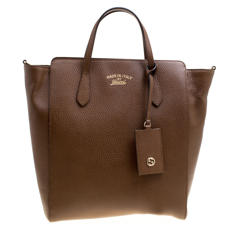 Pre Owned حقيبة يد غوتشي سوينغ متوسطة جلد بنية داكنة