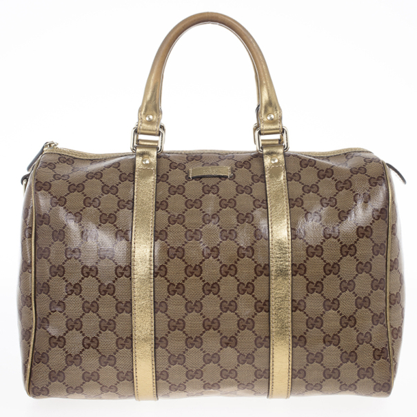 Pre Owned Gucci Gold Crystal Lame Joy Boston Satchel