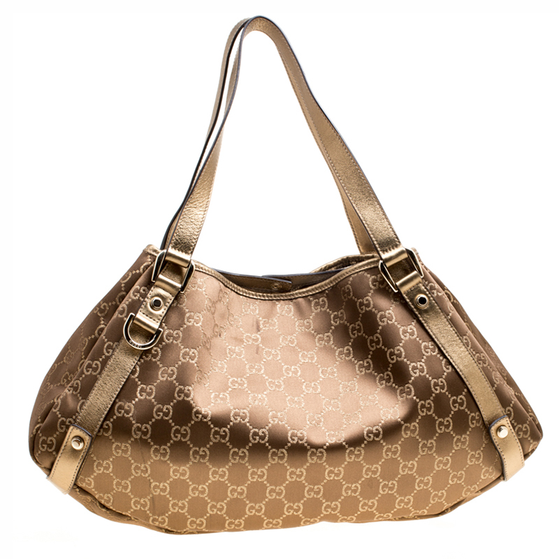 Pre Owned Gucci Brown/Gold GG Fabric Abbey D-Ring Shoulder Bag