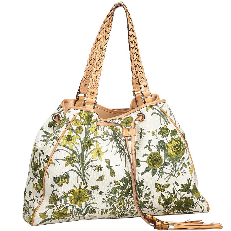 

Gucci White Flora Canvas Tote Bag