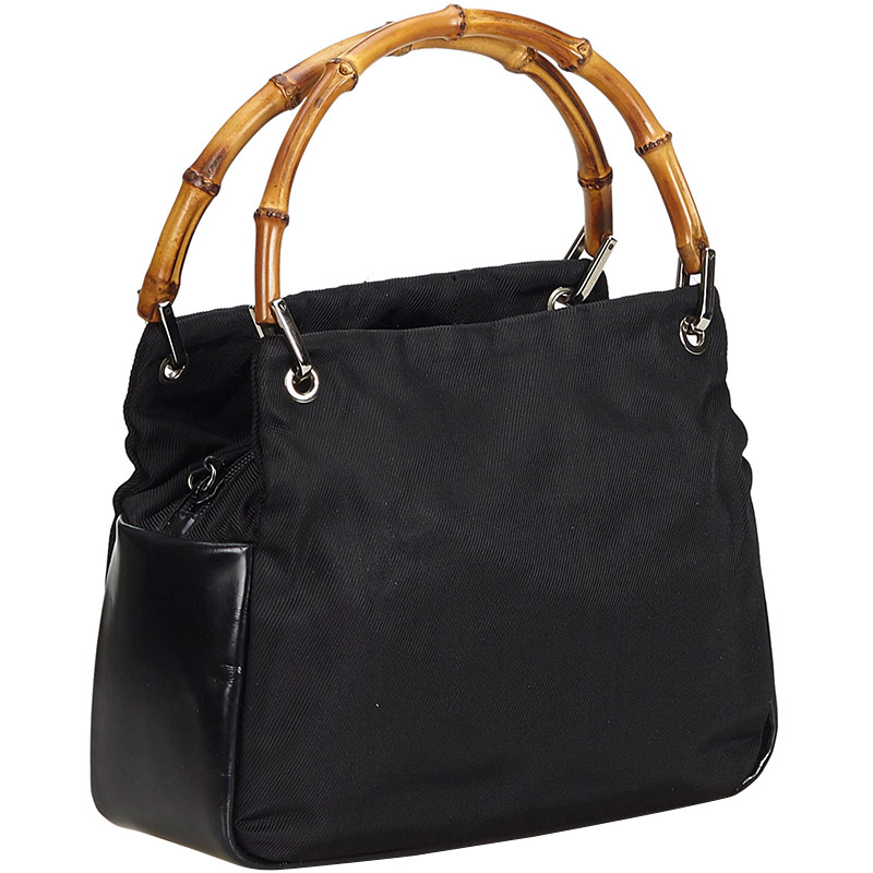 

Gucci Back Nylon Bamboo Top Handle Bag, Black