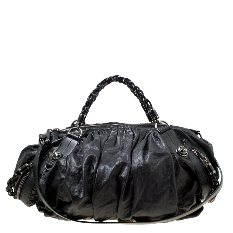 Pre Owned Gucci Black Leather Galaxy Top Handle Bag