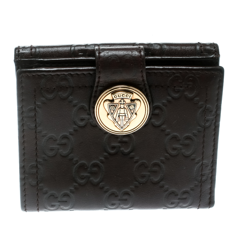 مملوكة مسبقًا Gucci Dark Brown Guccissima Leather Hysteria French Wallet