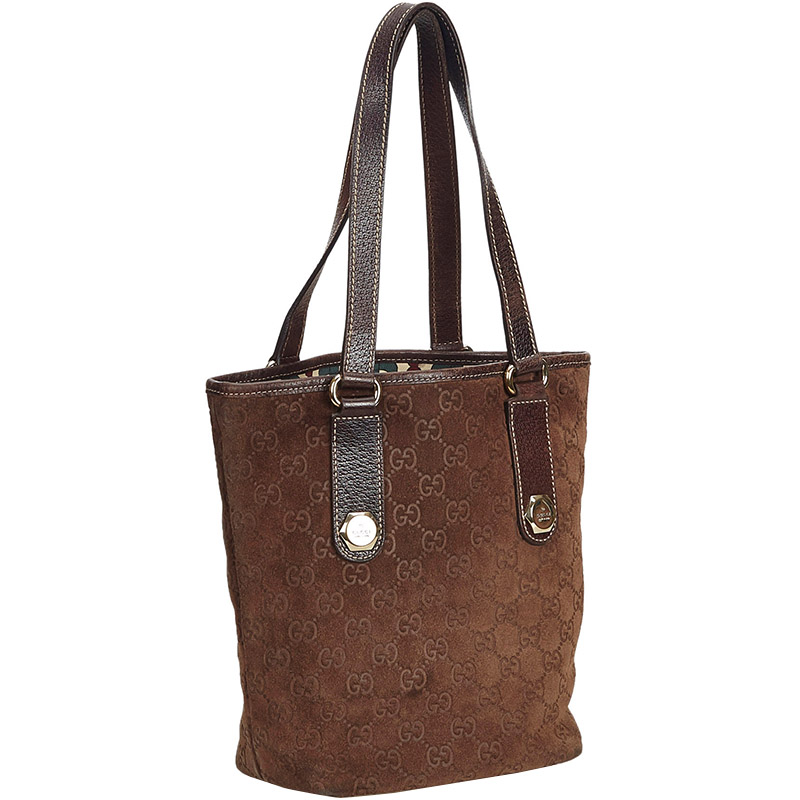

Gucci Dark Brown Suede GG Bucket Hobo Bag
