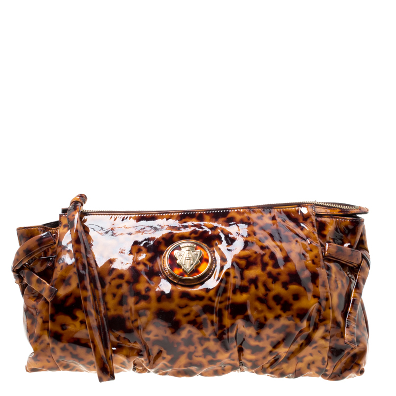 leopard print patent clutch bag