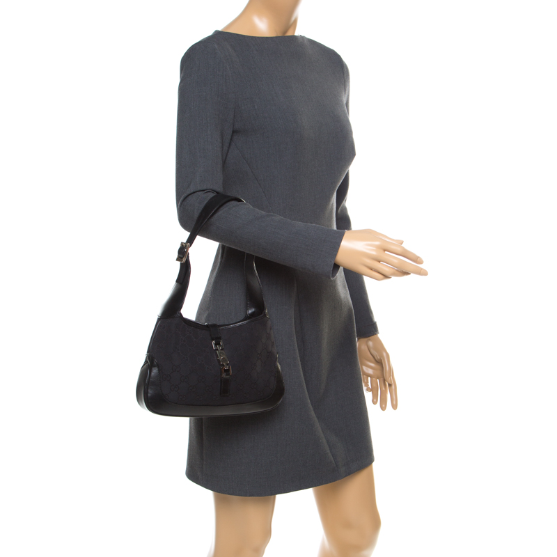 

Gucci Black GG Canvas and Leather  Jackie Shoulder Bag