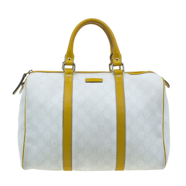 Pre Owned حقيبة غوتشي جوي بوسطن كانفاس أبيض وسط