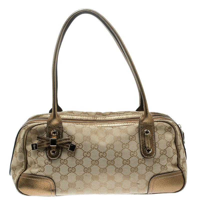 مملوكة مسبقًا حقيبة غوتشي برينسي بوسطن جلد وكانفاس GG بيج