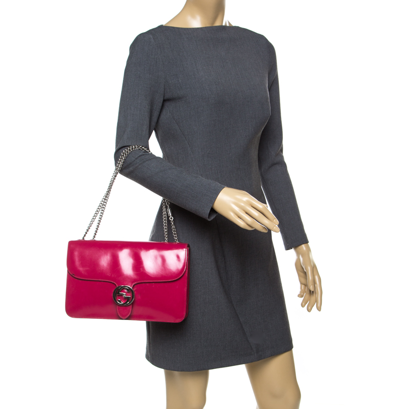 

Gucci Hot Pink Patent Leather GG Interlocking Shoulder Bag