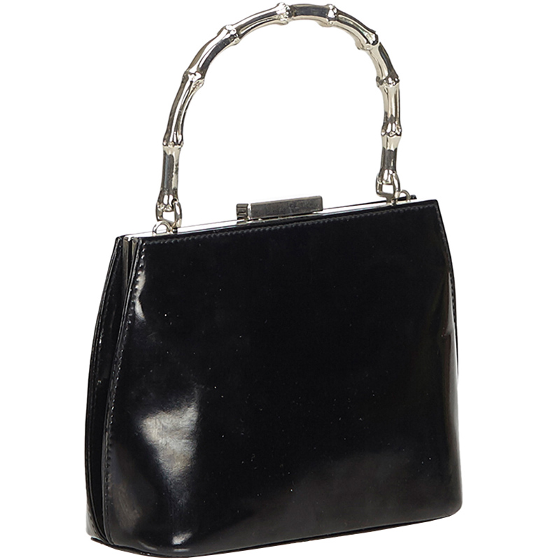 

Gucci Black Leather Silver Coated Top Handle Bag