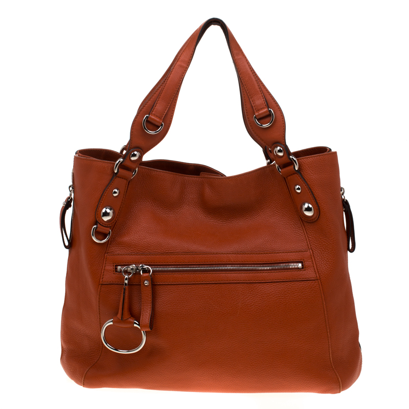 Pre Owned Gucci Orange Leather large Icon Bit Tote