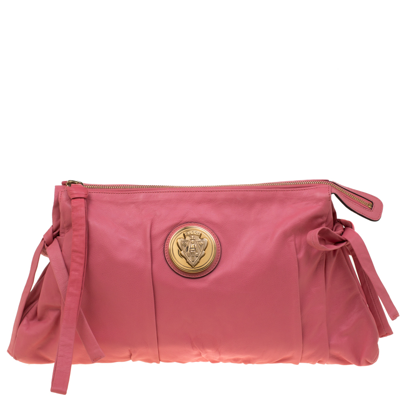 Gucci Pink Leather Large Hysteria Clutch
