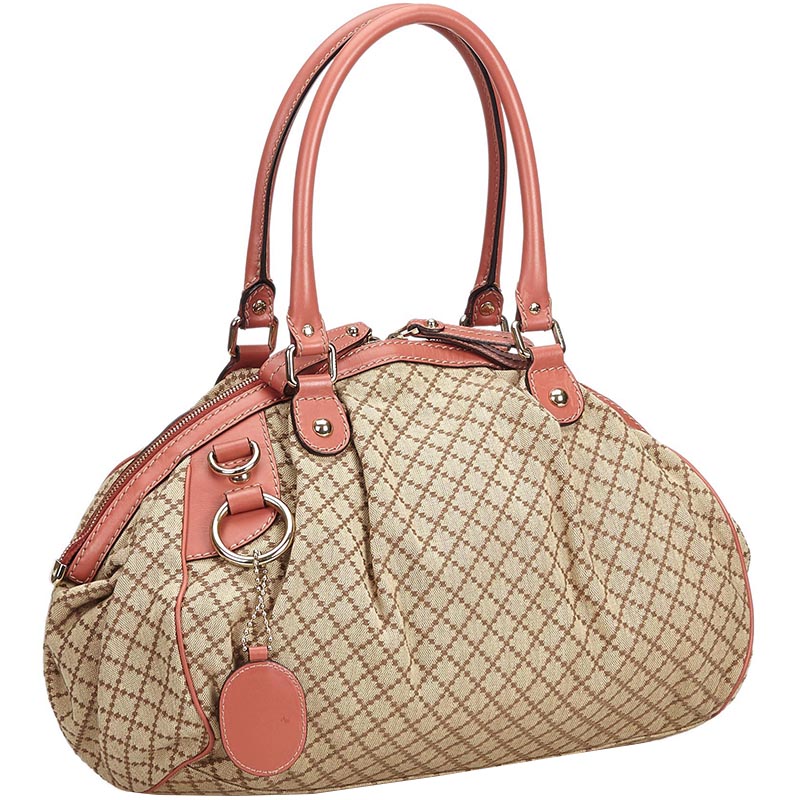 

Gucci Brown and Pink Diamante Jacquard Sukey Everyday Bag