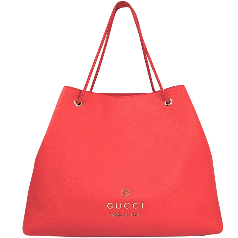 Pre Owned Gucci Light Red Pebbled Leather Large Gifford Tote