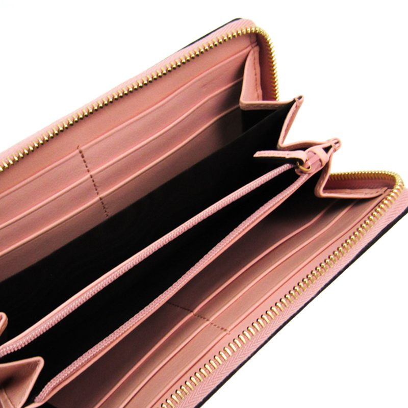 

Gucci Pink Leather Bamboo Zip Around Wallet