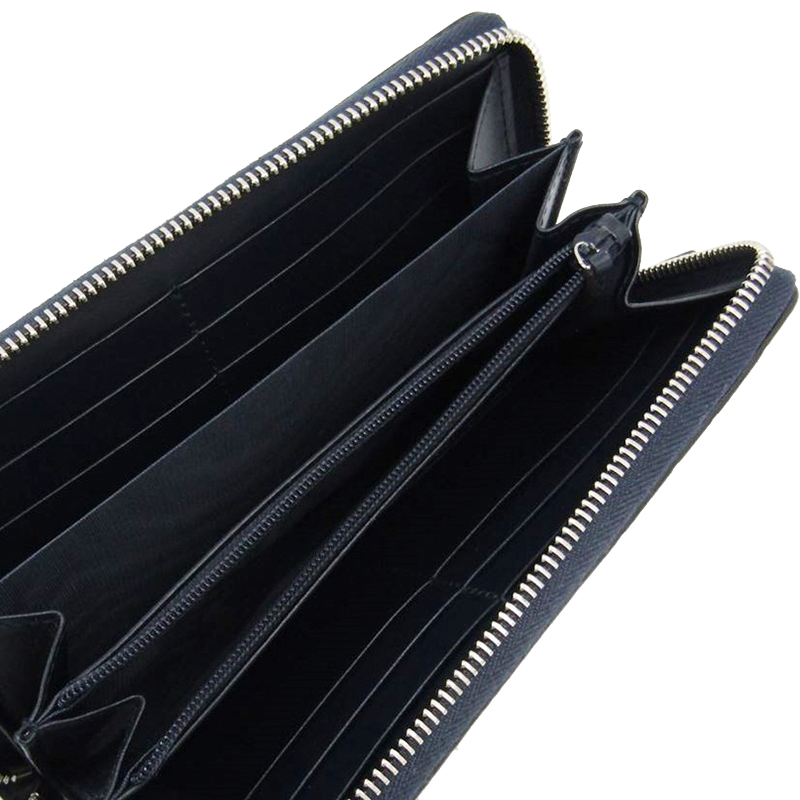 

Gucci Navy Guccissima Leather Web Zip Around Wallet, Navy blue