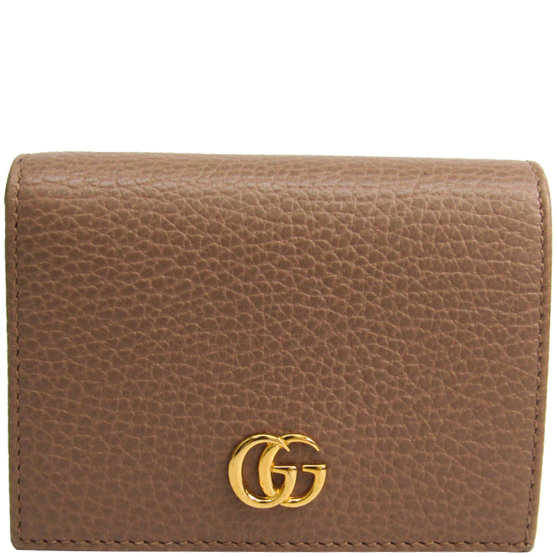 Gucci Beige Pebbled Leather GG Marmont Card Case