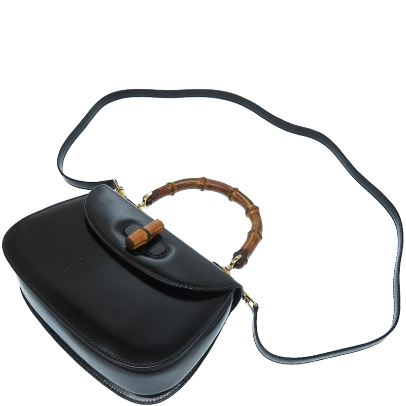 

Gucci Black Leather Bamboo Top Handle Bag