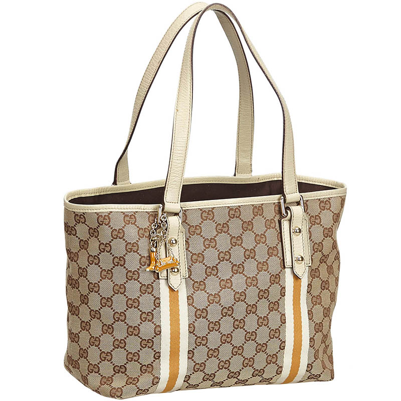 

Gucci Biege Brown GG Jacquard Canvas Jolicoeur Tote Bag