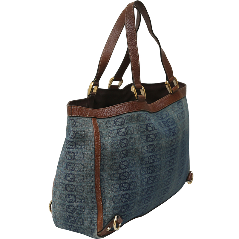 

Gucci Blue/Brown Logo Denim and Leather Large Abbey Tote