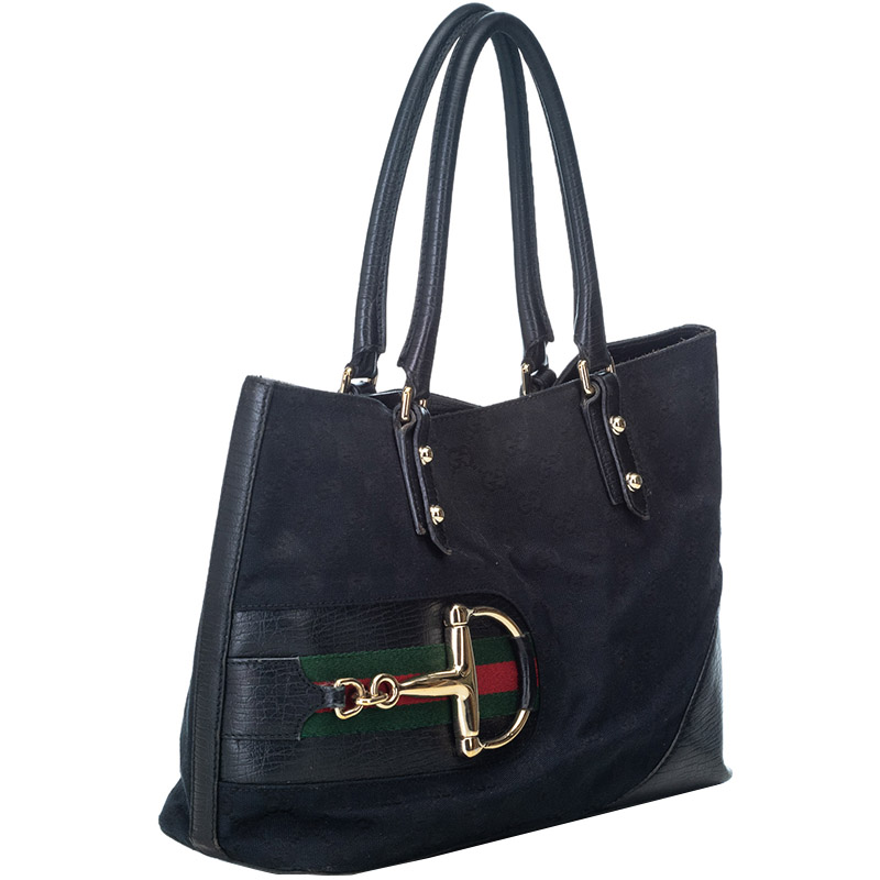 

Gucci Black Web Canvas Hasler Tote Bag
