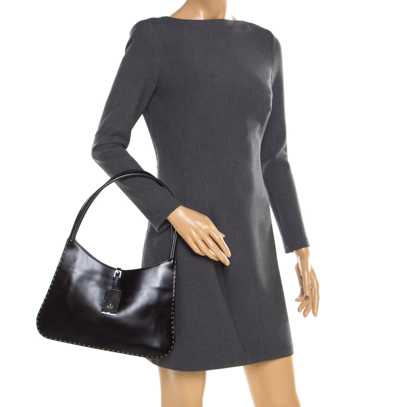 

Gucci Black Leather Topstitch Hobo