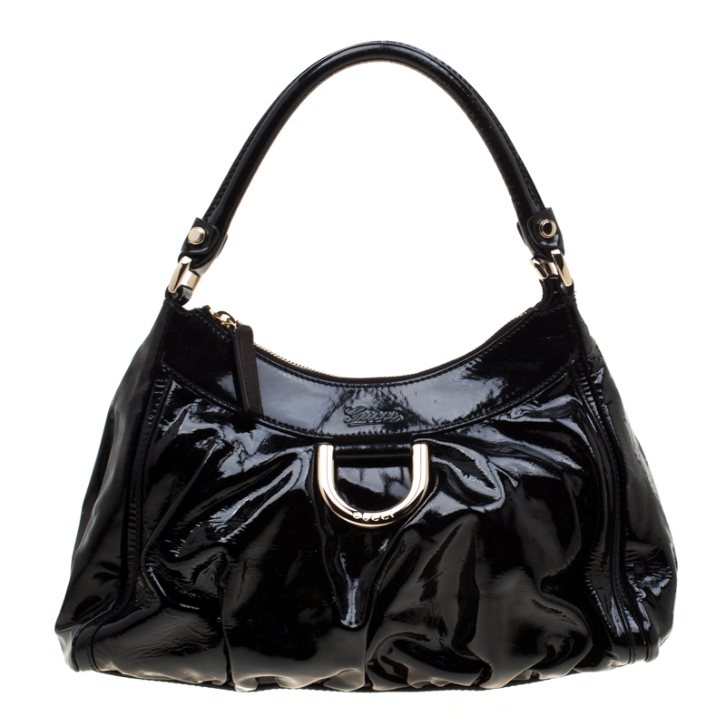 Gucci Black Patent Leather Small D Ring Shoulder Bag