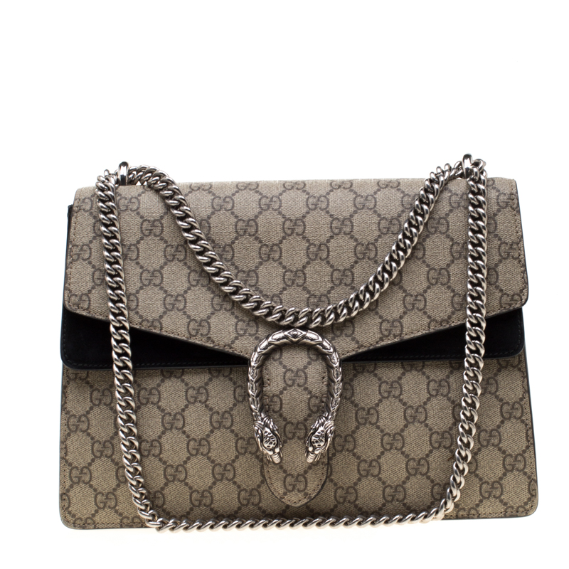 Gucci Brown GG Canvas Baguette Beige Leather Cloth Cloth ref