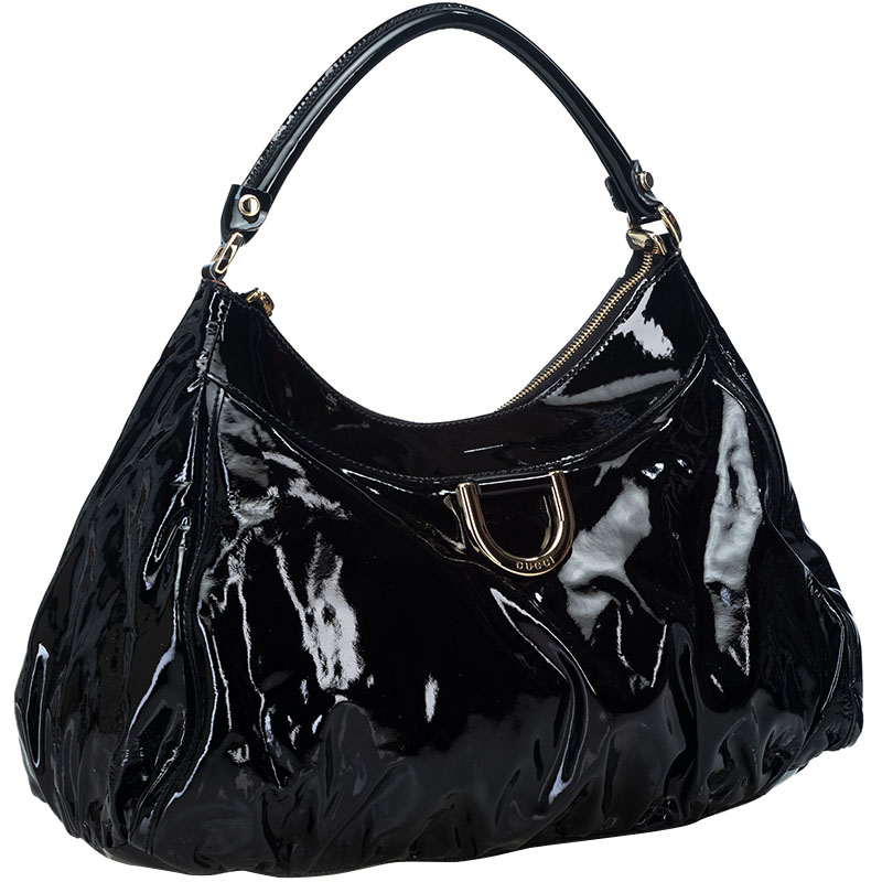 

Gucci Black Patent Leather Abbey D-Ring Hobo Bag