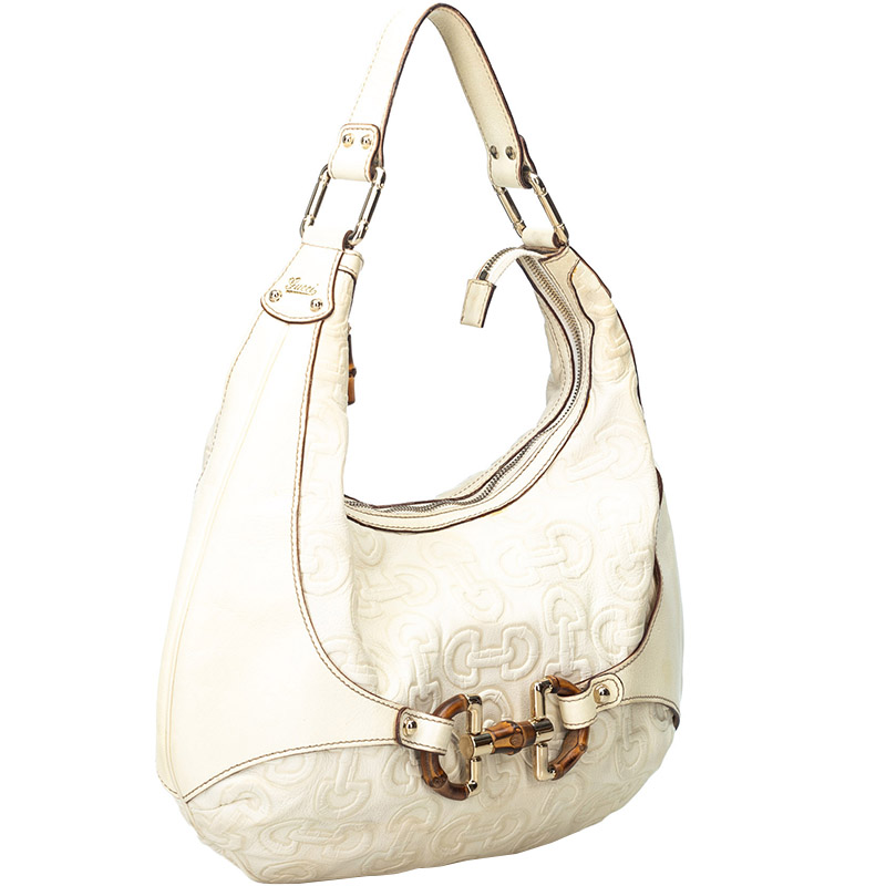 

Gucci White Leather Horsebit Amalfi Hobo Bag