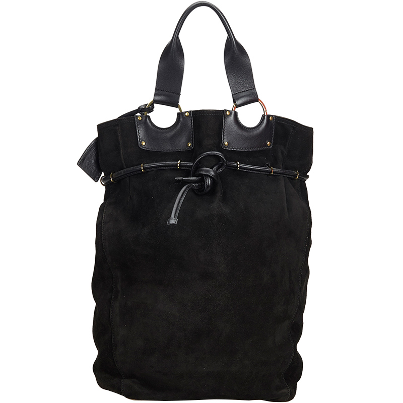 Gucci Black Suede Leather Tote Bag