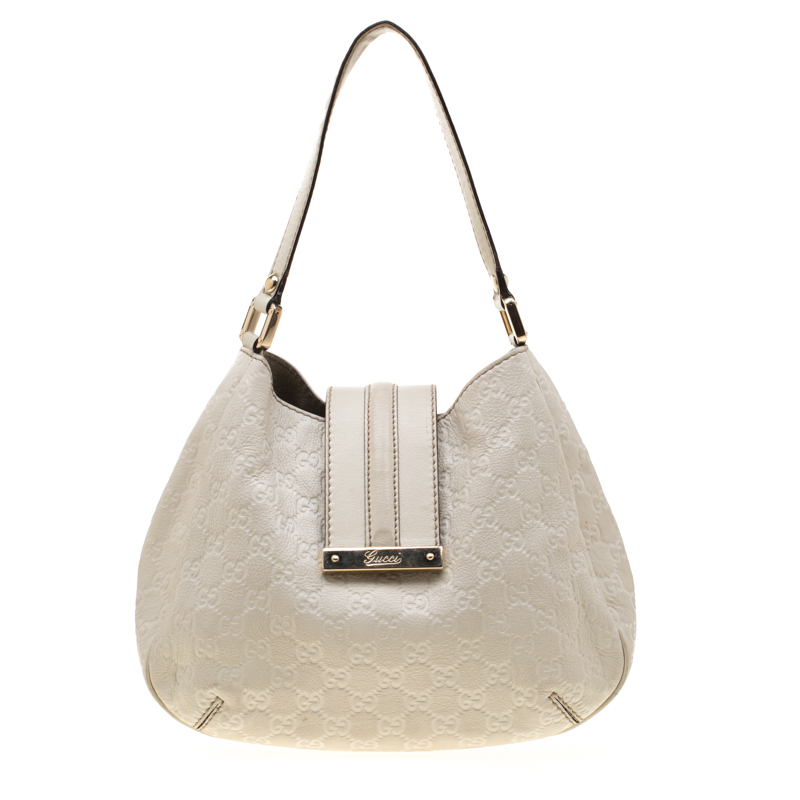 Pre Owned Gucci Off White Guccissima Leather Small New Ladies Vintage Web Hobo