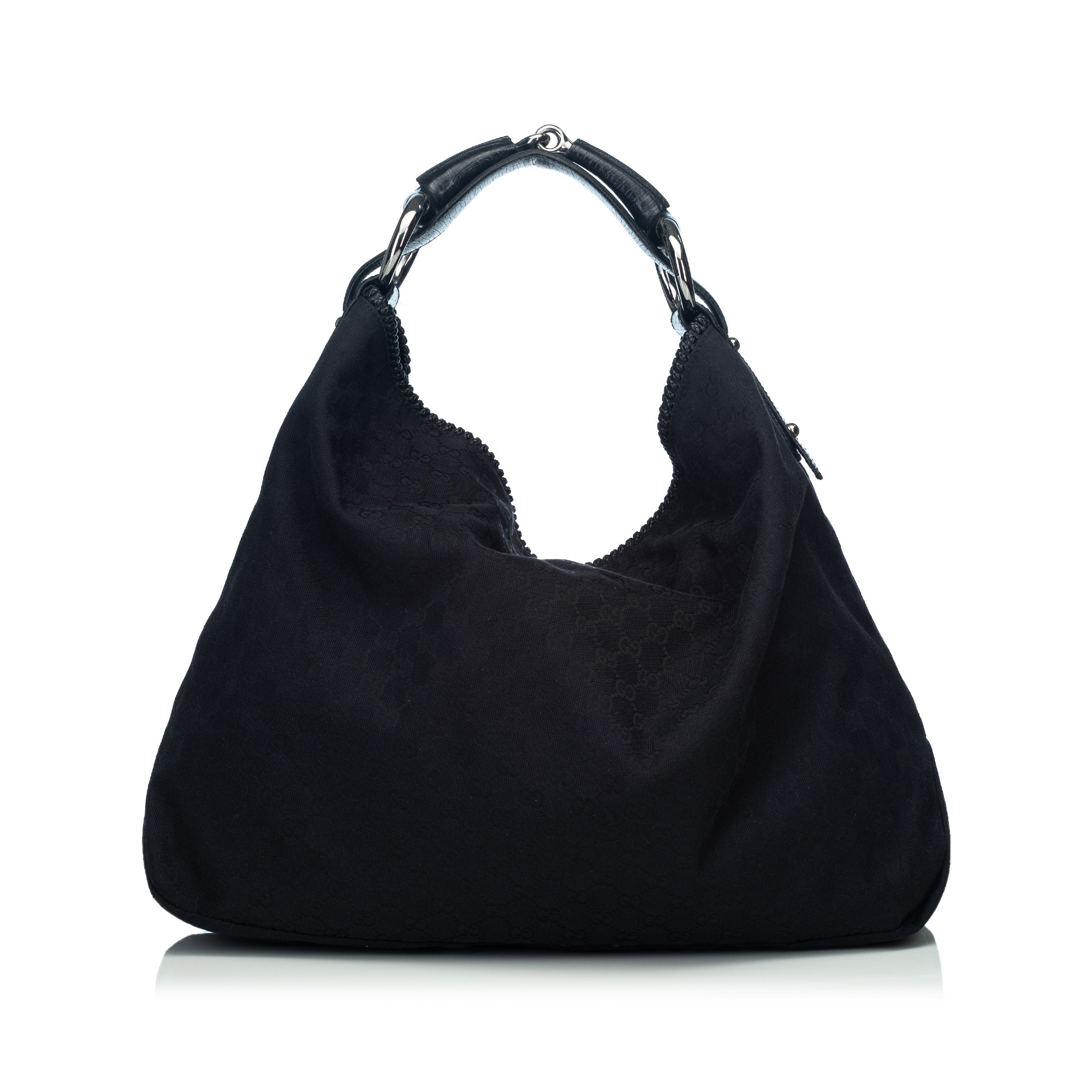 Gucci Black Jaquard Gg Horsebit Hobo Bag