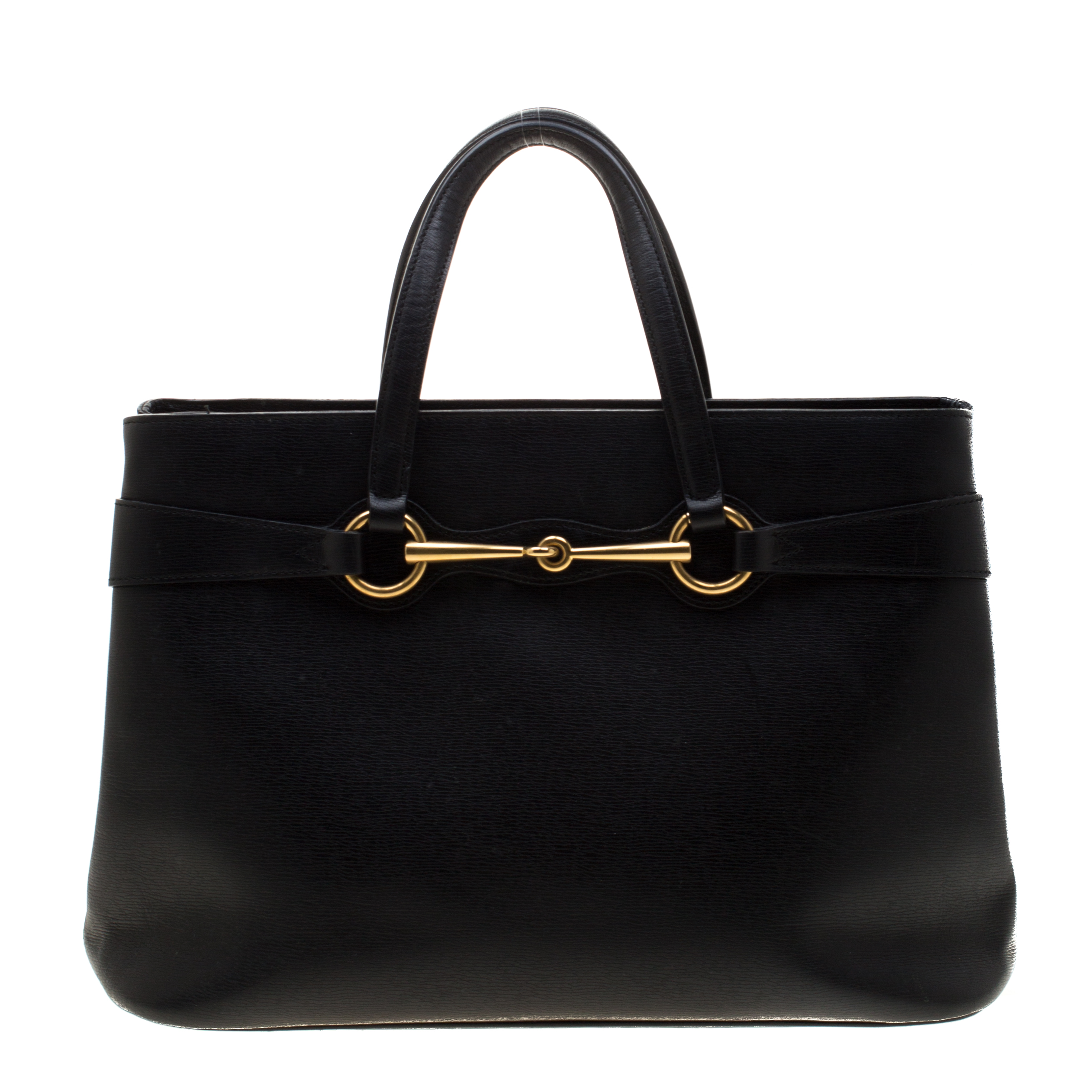 Pre Owned Gucci Black Leather Medium Bright Bit Top Handle Bag