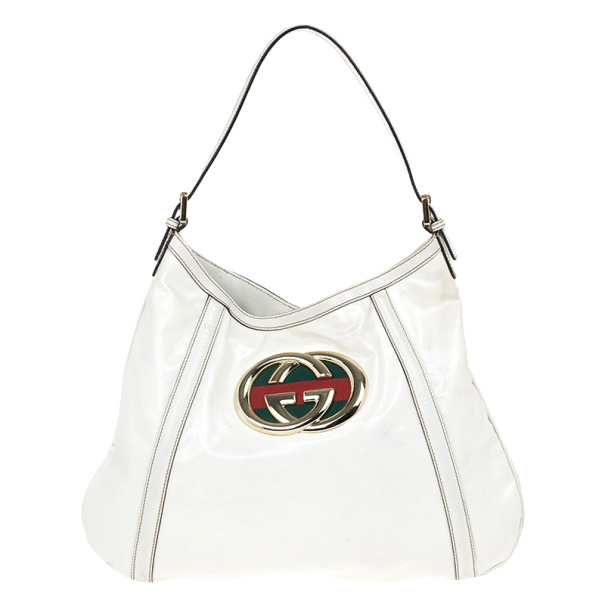 Pre Owned Gucci White Coated 'Britt' Hobo