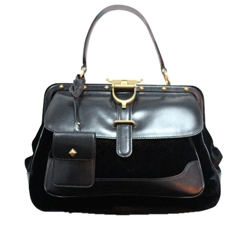 Pre-Owned Gucci Black Diamante Velvet And Leather Lady Stirrup Top-handle Bag | ModeSens