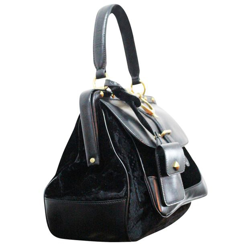 

Gucci Black Diamante Velvet and Leather Lady Stirrup Top-Handle Bag