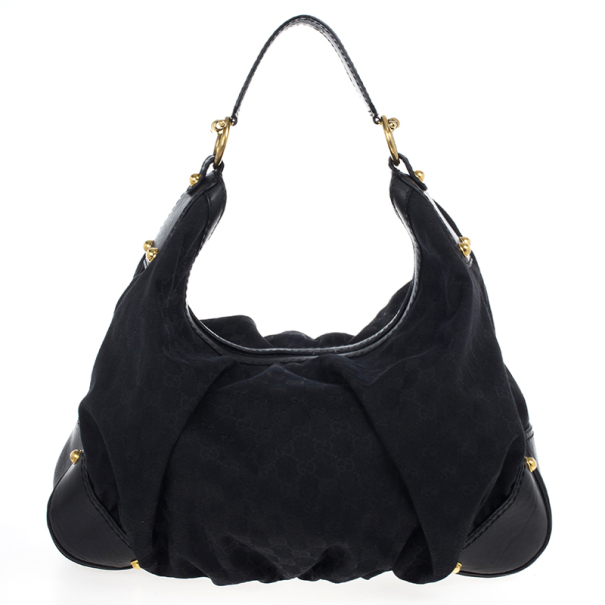 Pre Owned Gucci Black Monogram Canvas Large Jockey Hobo