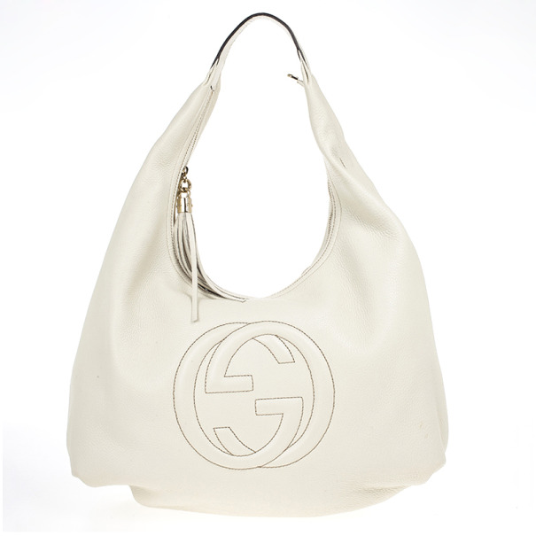 Pre Owned Gucci Off-White Pebbled Calfskin Leather Soho Hobo Bag