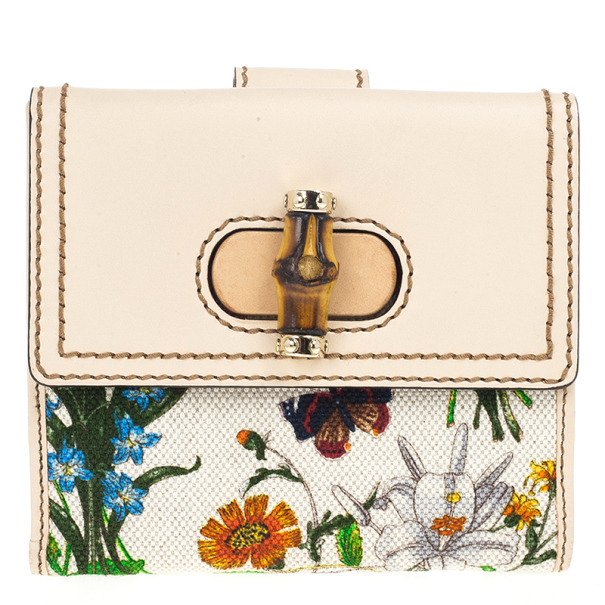 Pre Owned Gucci Bamboo Flora Folio Wallet