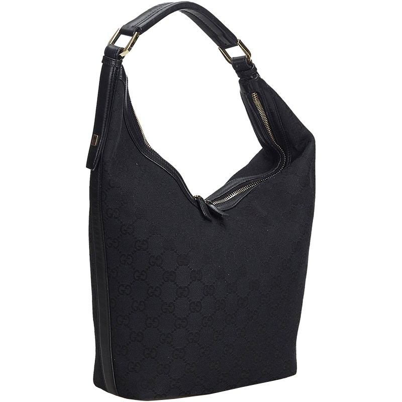 

Gucci Black GG Jacquard and Leather Hobo Bag