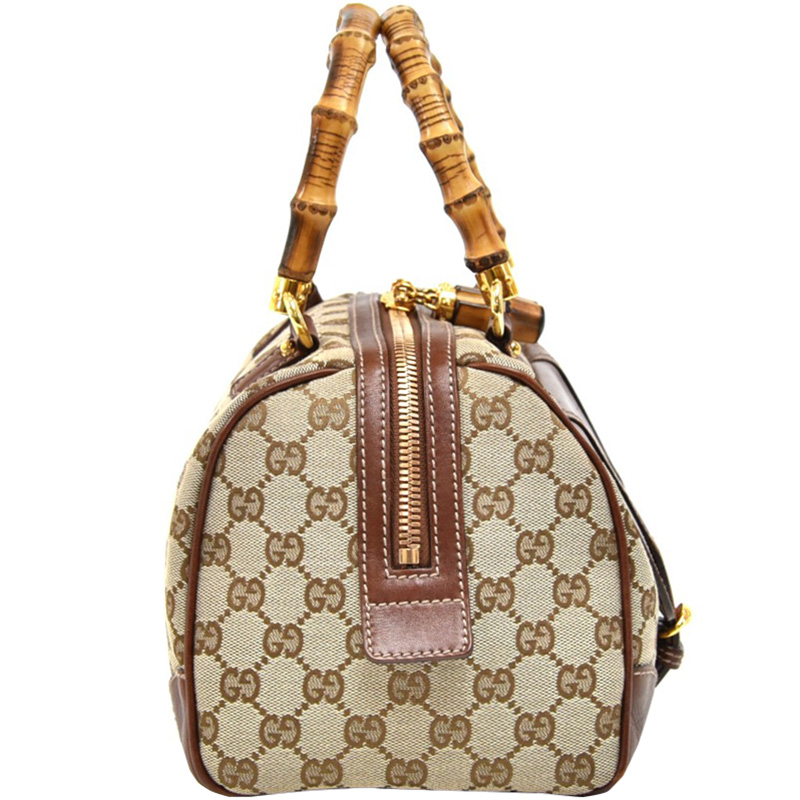

Gucci Beige/Ebony GG Canvas and Leather Bamboo Boston Bag, Brown