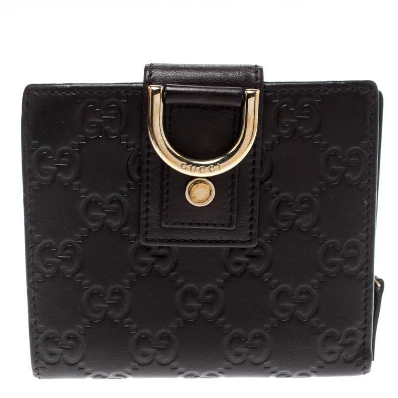 Pre Owned Gucci Brown Guccissima Leather Buckle Wallet