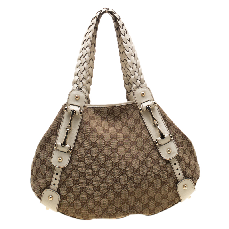Gucci Beige/Off White GG Canvas and Leather Medium Pelham Shoulder Bag