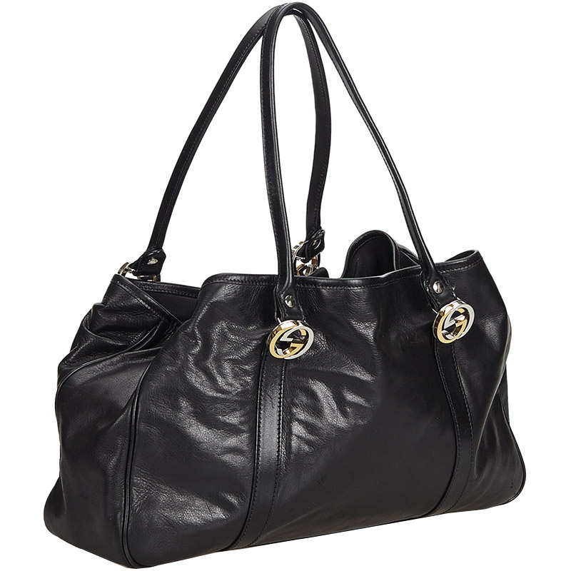 

Gucci Black Leather Twin Tote Bag