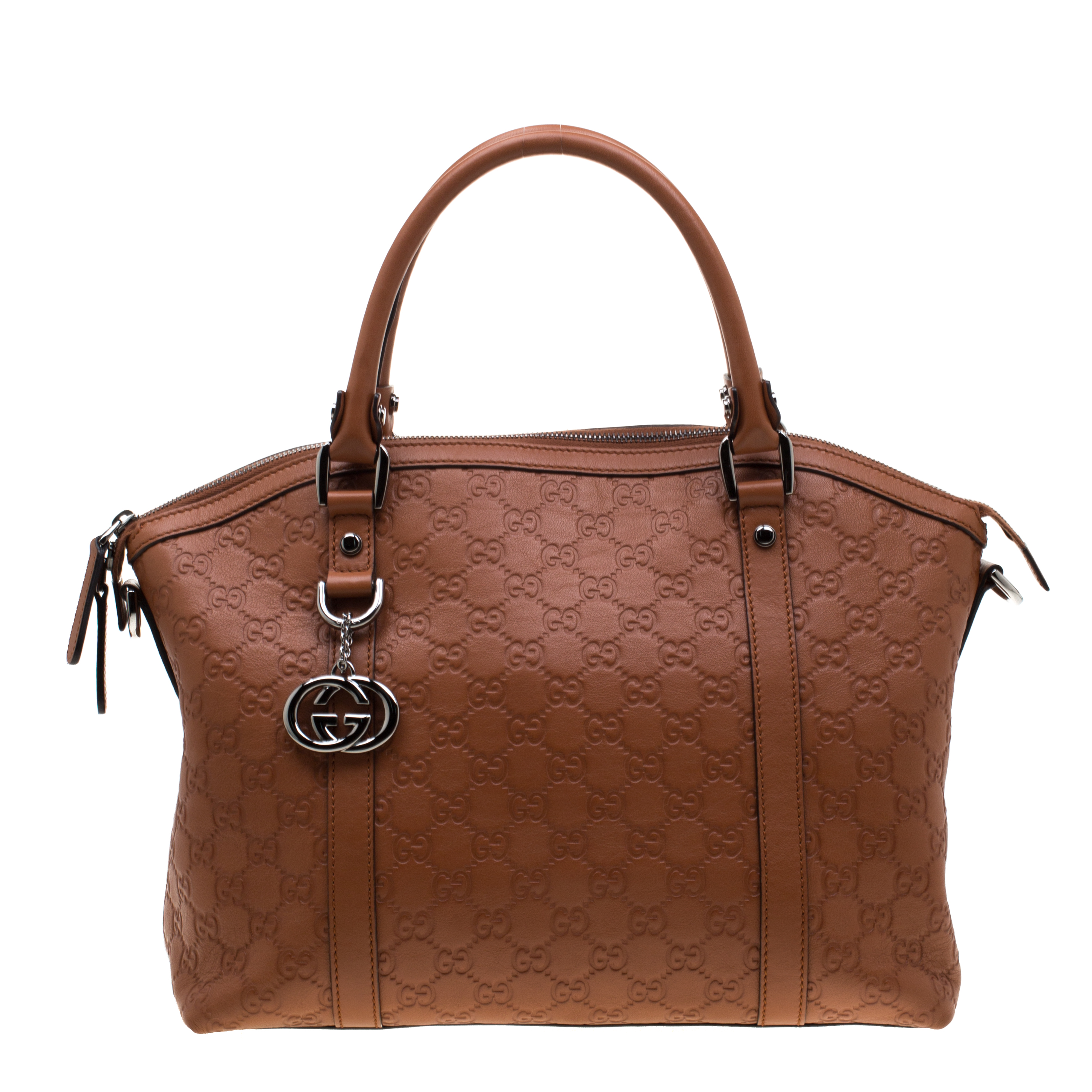 مملوكة مسبقًا Gucci Brown Guccissima Leather GG Charm Dome Satchel