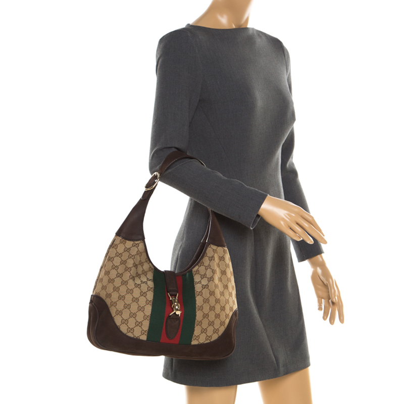 

Gucci Brown GG Canvas and Nubuck Leather Jackie Web Hobo