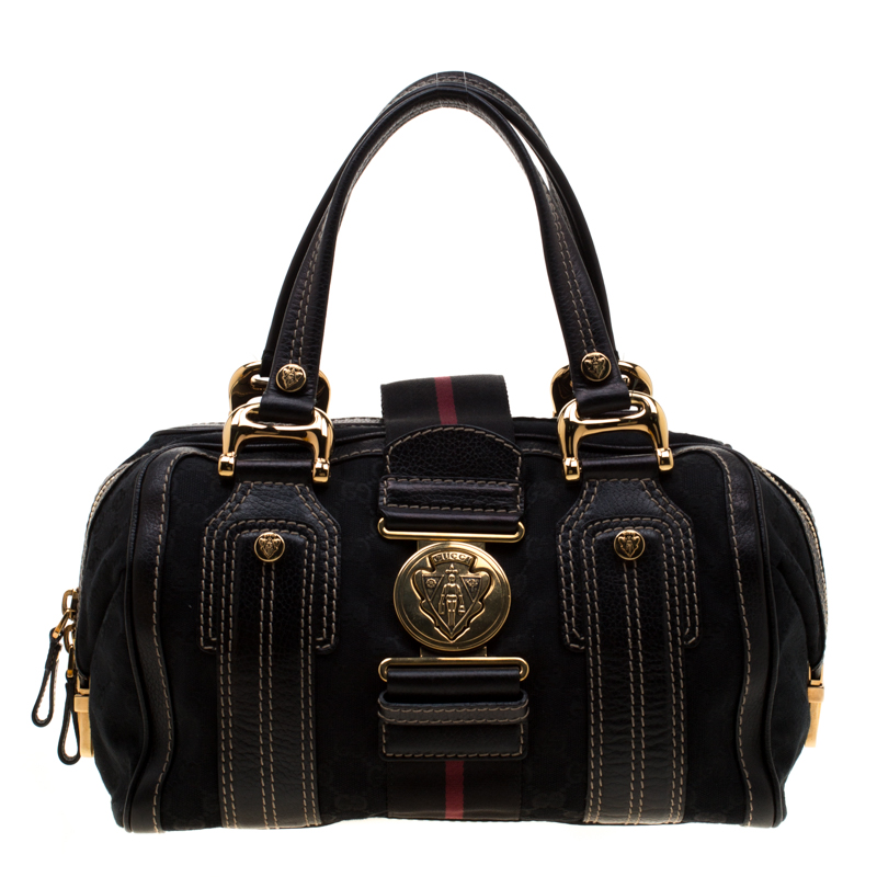 Gucci Black GG Canvas and Leather Medium Aviatrix Boston Bag
