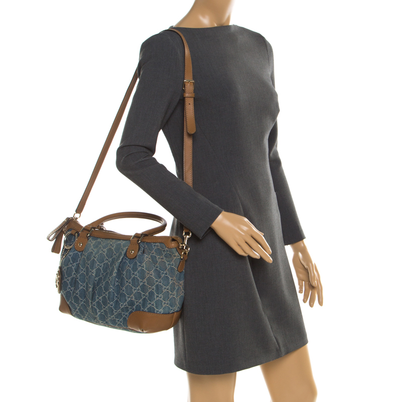 

Gucci Blue/Tan GG Denim and Leather Medium Sukey Tote