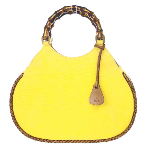 مملوكة مسبقًا Gucci Yellow Bamboo and Woven Trim Hobo